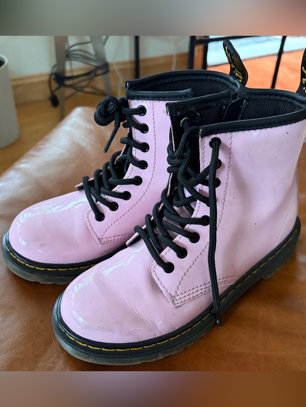 Dr. Martens Pink Lace-Up Combat Boots with Black Trim